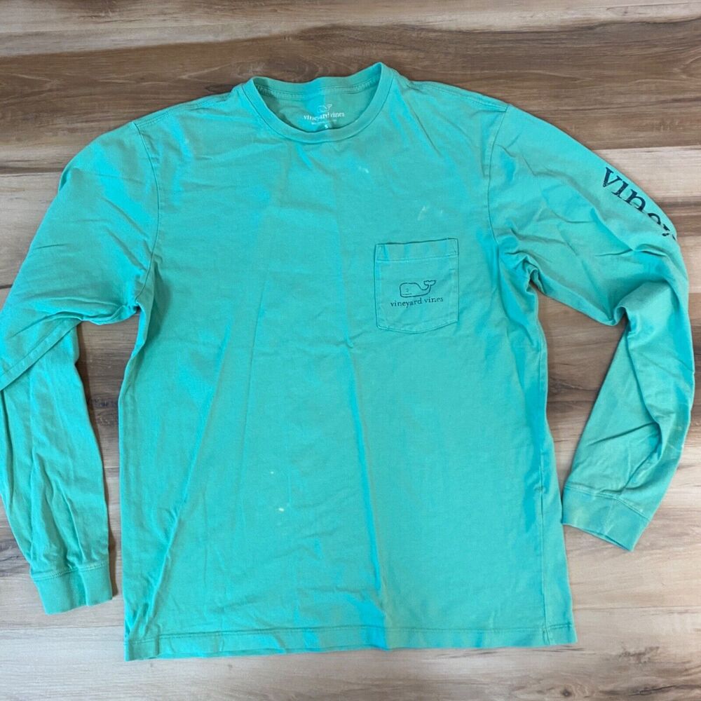 Vineyard Vines Shirt Mens Small Green Whale Crewneck Long‎ Sleeve Cotton